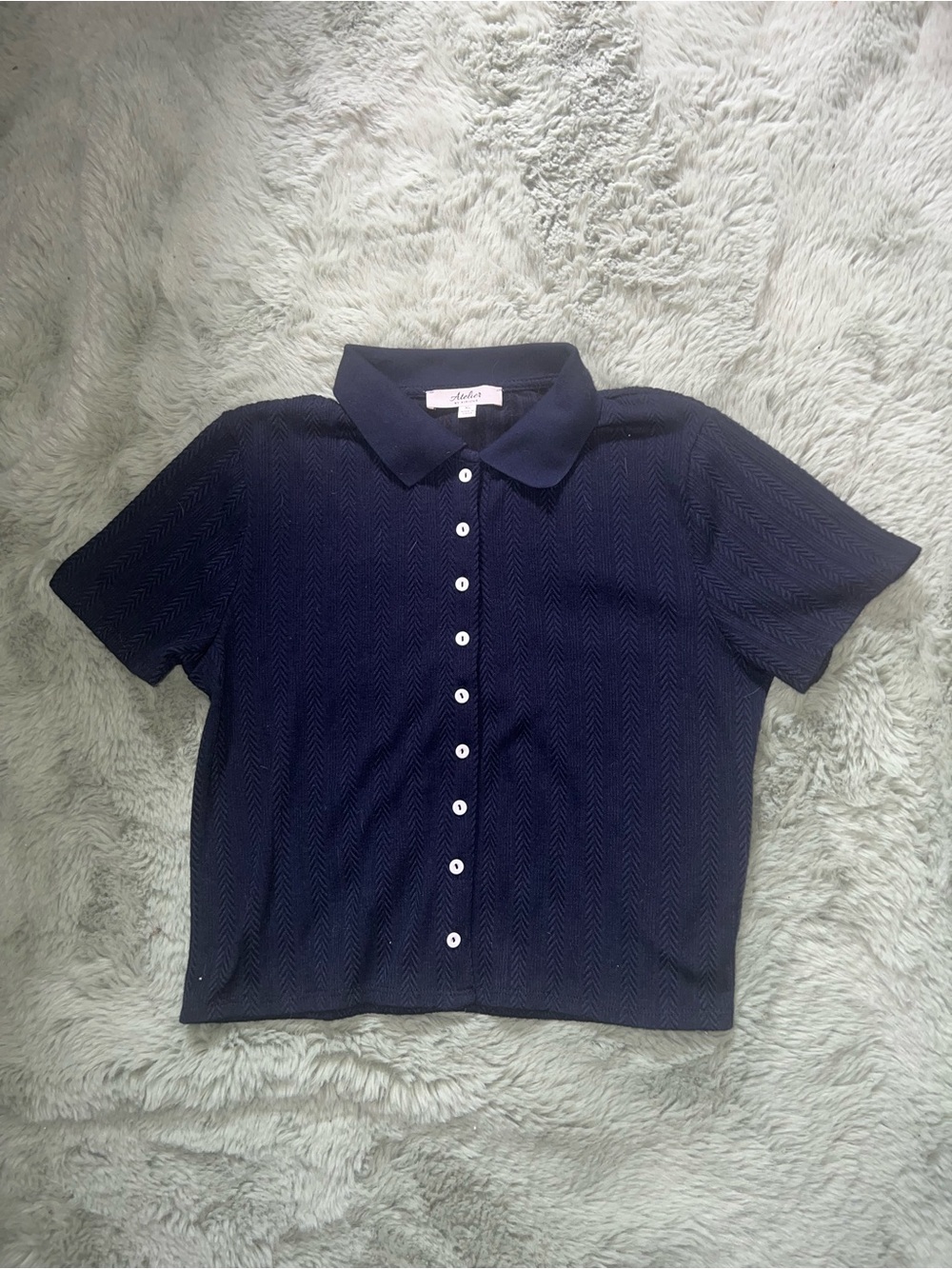 Classic Navy Short-Sleeve Button-Down Polo Top